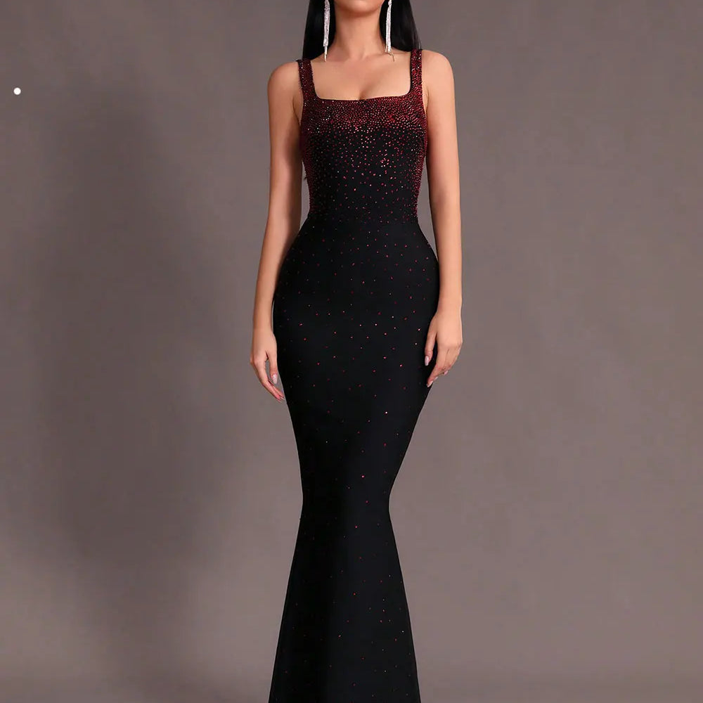 2025 Elegant Women Light Luxury Hot Diamond Bandage Dress Camisole Sleeveless Bodycon backless Long Dress Evening Party Vestidos