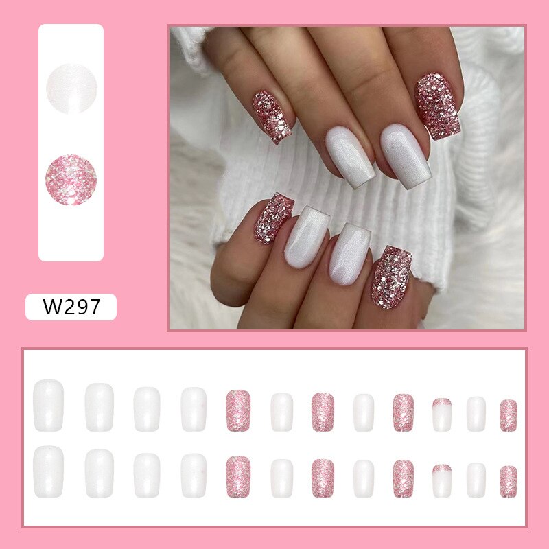 Reusable Adhesive Nail Short False Nails Press On Nails Tips Nails Fake Manicure With Glue Decorated False Nails W297
