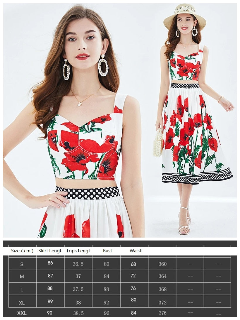 Summer Floral Dress Sets Women 2 Piece Outfit Sexy Slim Tops and Skirt Party Set 2024 Suspender Strap Suit Ballgown Frocks 3