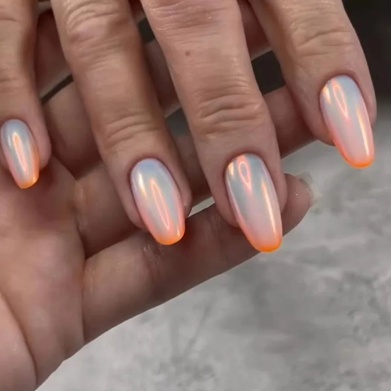 24Pcs Almond Green Press on Fake Nails with Glue Simple Oval Manicure Set Short Flowers Design False Nails Full Cover Nail Tips 790