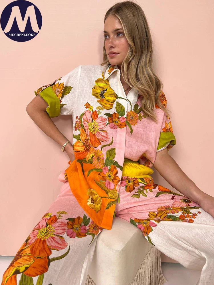 Sets for Women 2 Pieces Summer New Summer Graffiti Print Half Sleeve Shirt Suits Fashionable Loose High Waisted Women's Pant Set