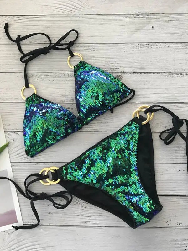 2022 New Sexy Bikinis Sequins Golden Color Women Bandage Bikini Set Push-up Padded Bra Swimsuit Suit Swimwear 2570 2570 NO 4