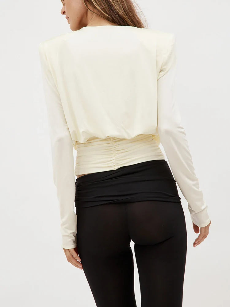 Slim Two Piece Set For Women Swinging Collar Long Sleeve Top High Waist Spliced Appliques Pant Casual Sets Female