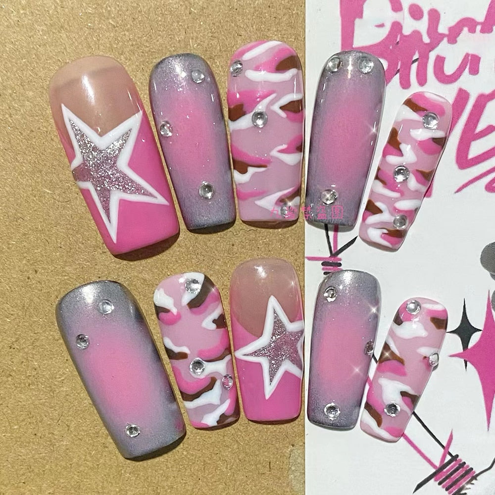 Été plage voyage vacances Hello Kitty conque ongles fille bleu jeunesse travail manuel personnalisable faux ongles fille soeur cadeau
