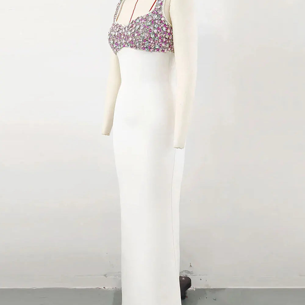 2024 Elegant Women's Diamond Design Bandage Dress Spaghetti Strap Sleeveless Bodycon Long Dress Cocktail Evening Party Vestidos