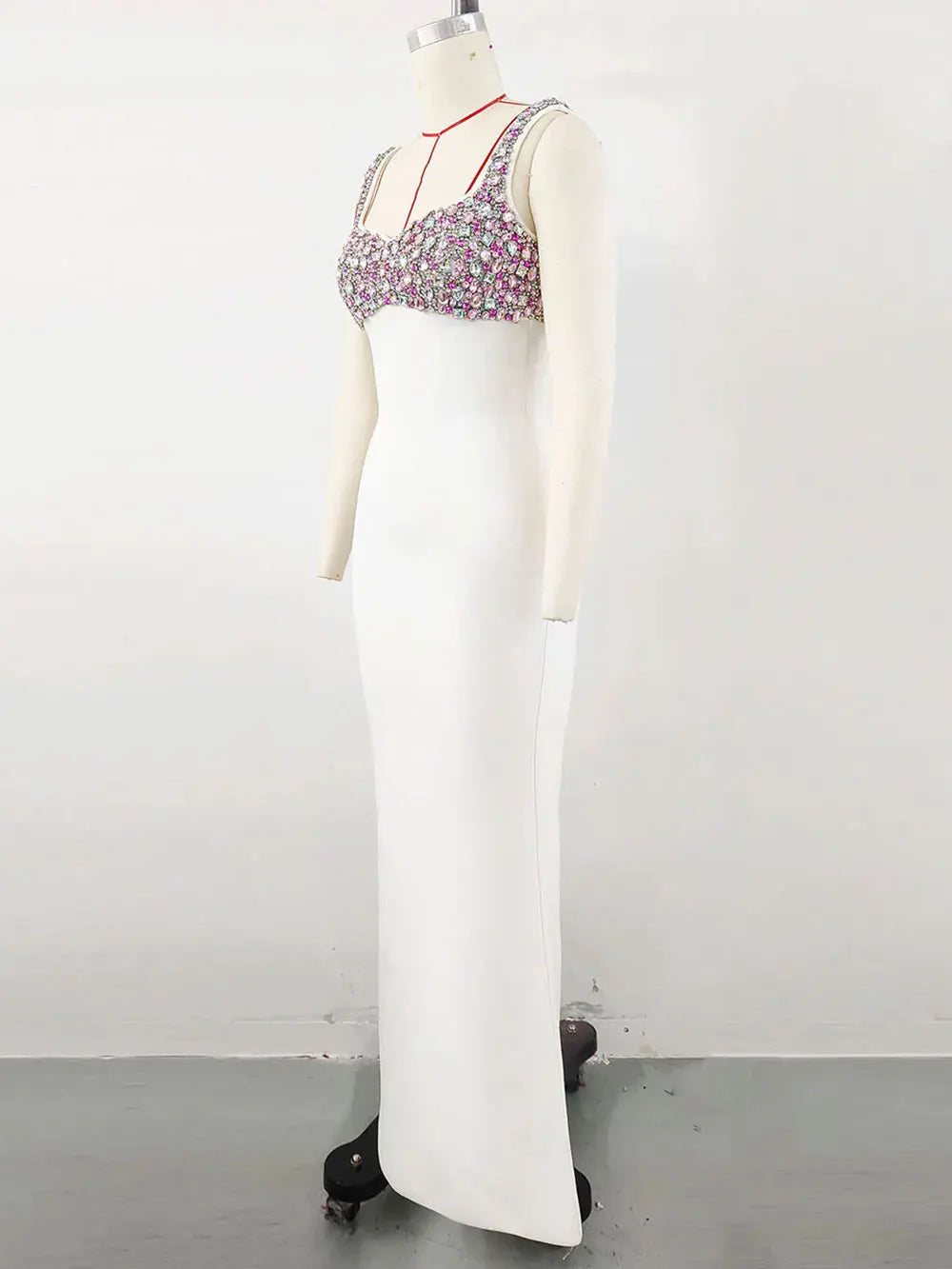 2024 Elegant Women's Diamond Design Bandage Dress Spaghetti Strap Sleeveless Bodycon Long Dress Cocktail Evening Party Vestidos