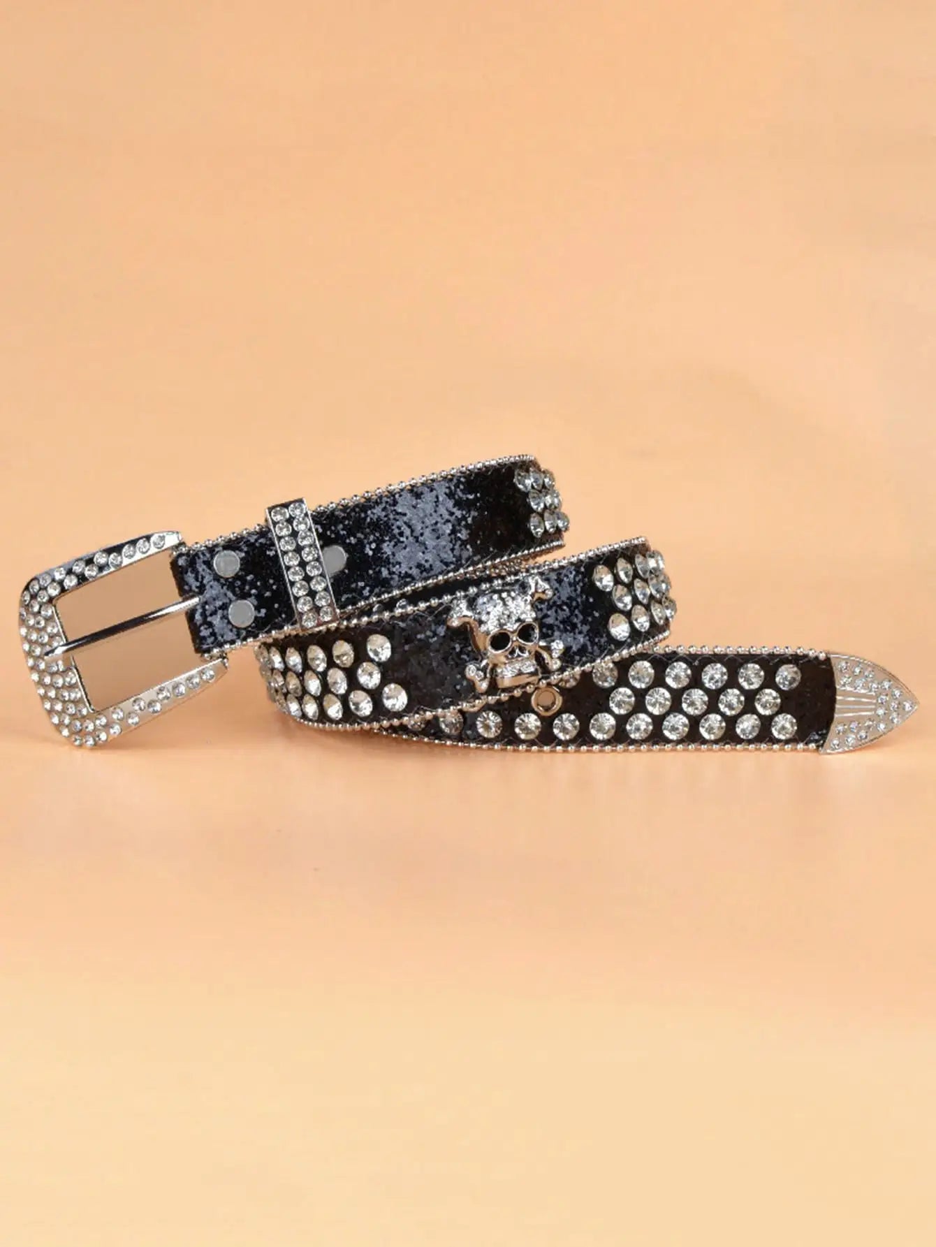 Rhinestone Decor Belt Black 100CM