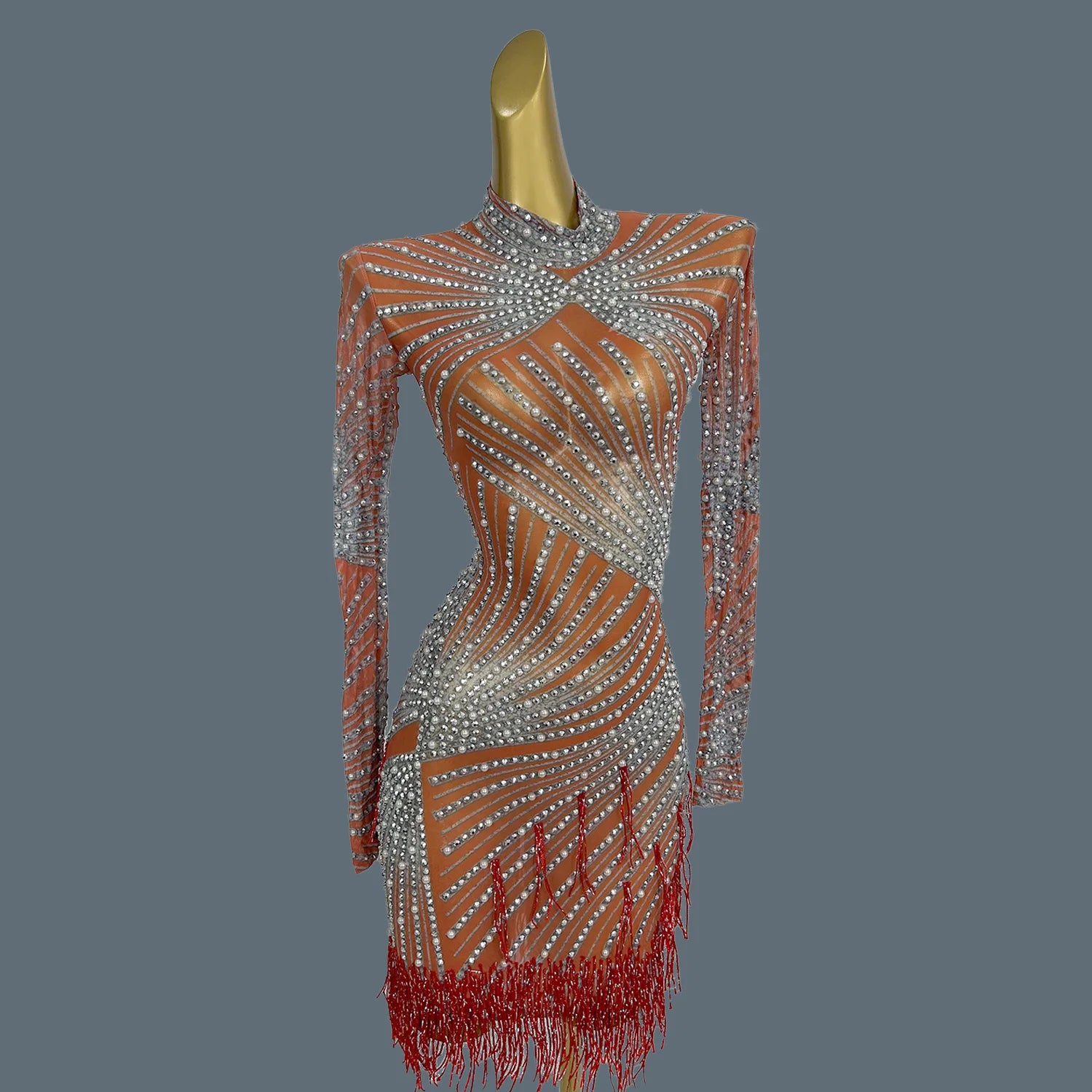 Sexy Sheer Mesh Latino Dance Dress For Women Party Club Night Stage Performance Sexy Costume Birthday Prom Bodycon Dress Zonglv Red One Size