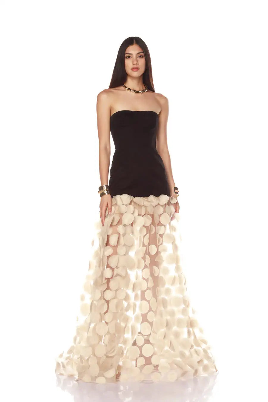 2025 Summer Black Strapless Apricot Hound Piece See-through Long Dress Hem Celebrity Birthday Party Dress Wedding Party Vestido