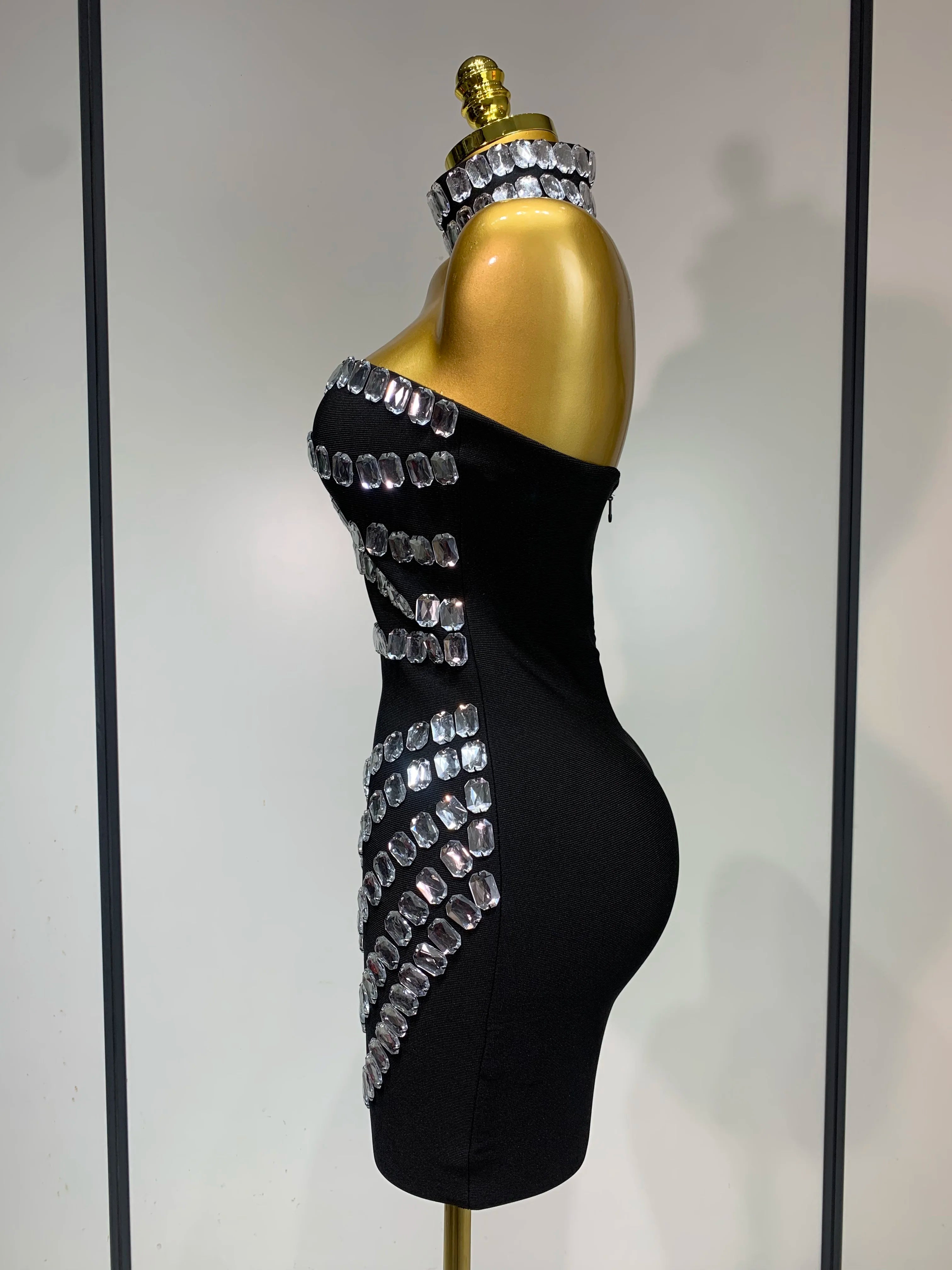 Sparkly Rhinestones Bodycon Strapless Mini Bandage Dress 2025 Women Backless Fashion Evening Party Club Luxury Birthday Dresses