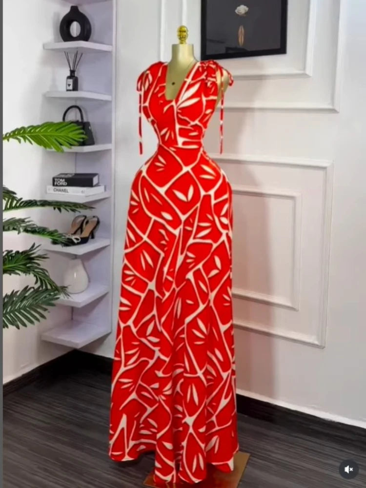 Women Tie Dye Printed Sleeveless Big Swing Maxi Long Dress 2025 Summer Holiday Birthday Sexy Club Party Evening Dresses SKY BLUE