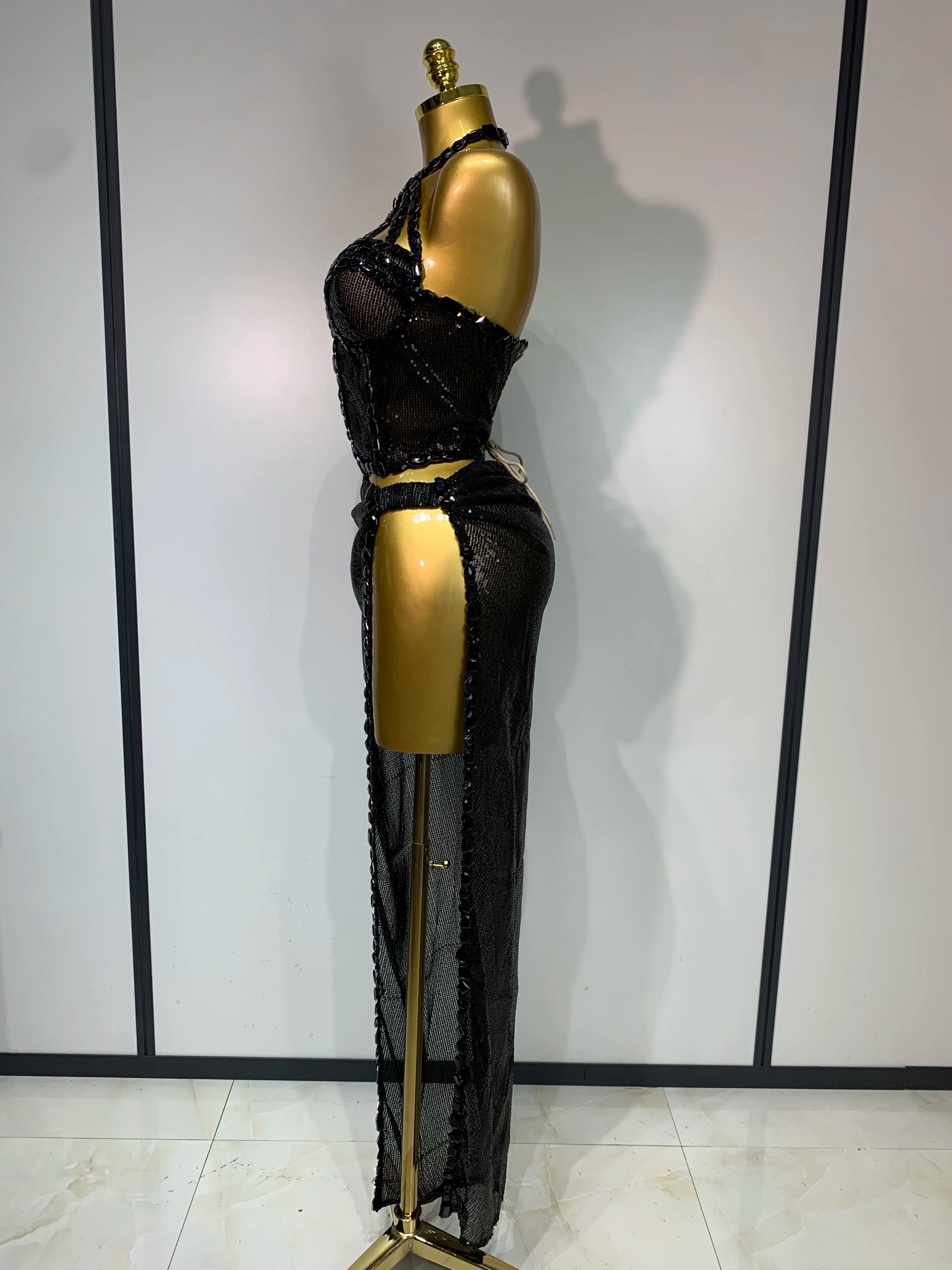 Sexy Shiny Diamond Two Piece Set 2025 Women Evening Celebrate Festival Luxury Birthday Party Nightclub Singer Stage costume