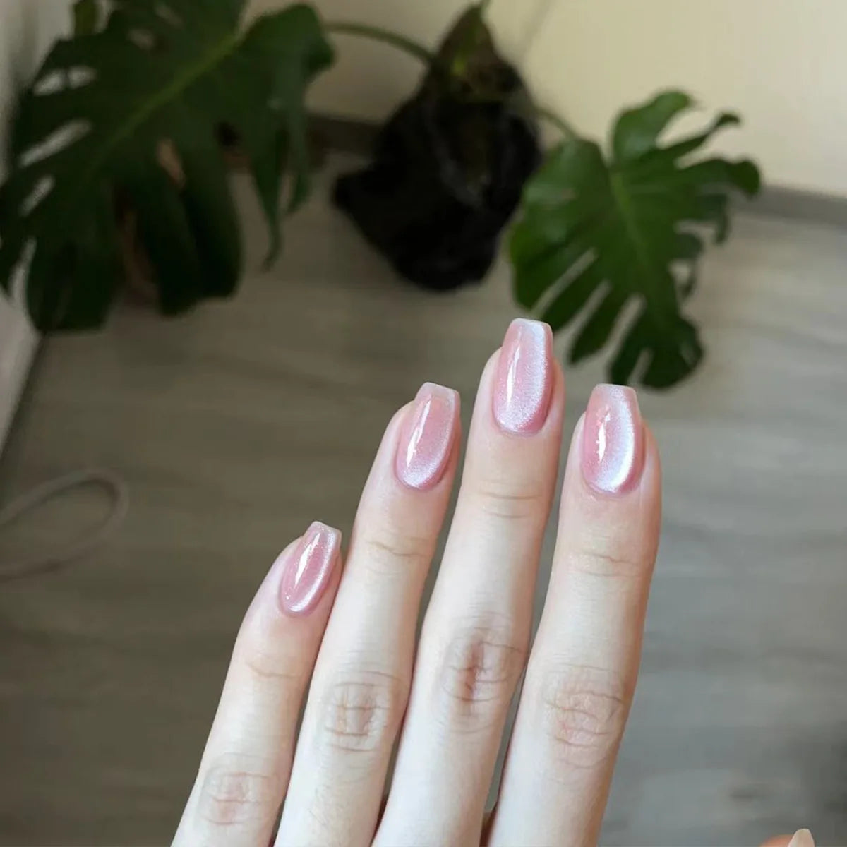 24pcs/set short square fake nails cat eyes glitter pink green purple yellow nude nail tips faux ongles press on false nail art 13