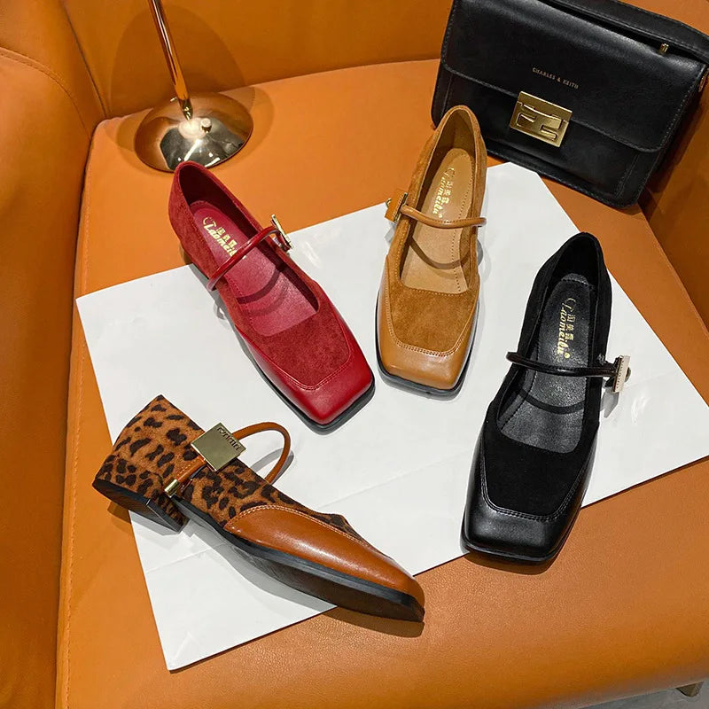 2024 New Women's Low Heel Square Toe Pumps - Fashion Office Work Shoes Spring/Autumn Comfort Slip-On Flats