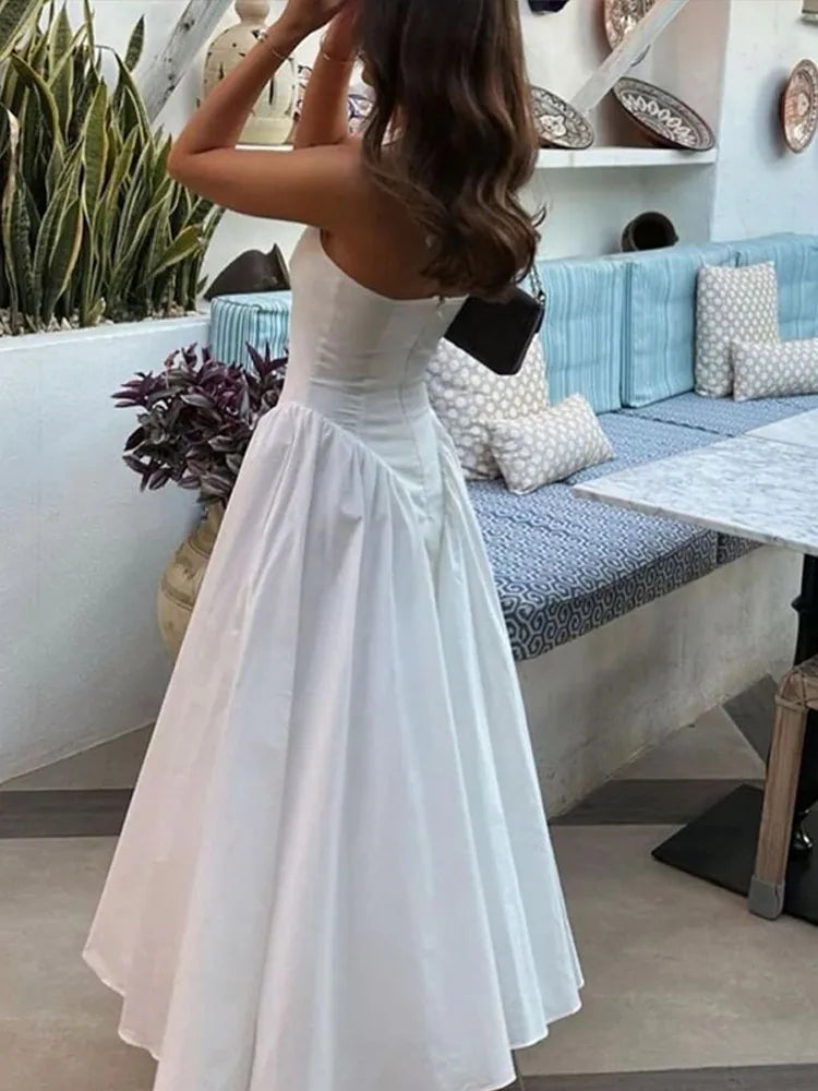 Women's High Waisted V-neck Lace Up Halter Dresses Sexy Sleeveless Backless A-line Dress Summer New Fashion Beach Vacation Robes