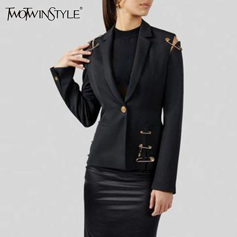 Slimming Spliced Paper Clip Elegant Jackets for Women Lapel Long Sleeves Patchwork Button Jacket Female Fashion New