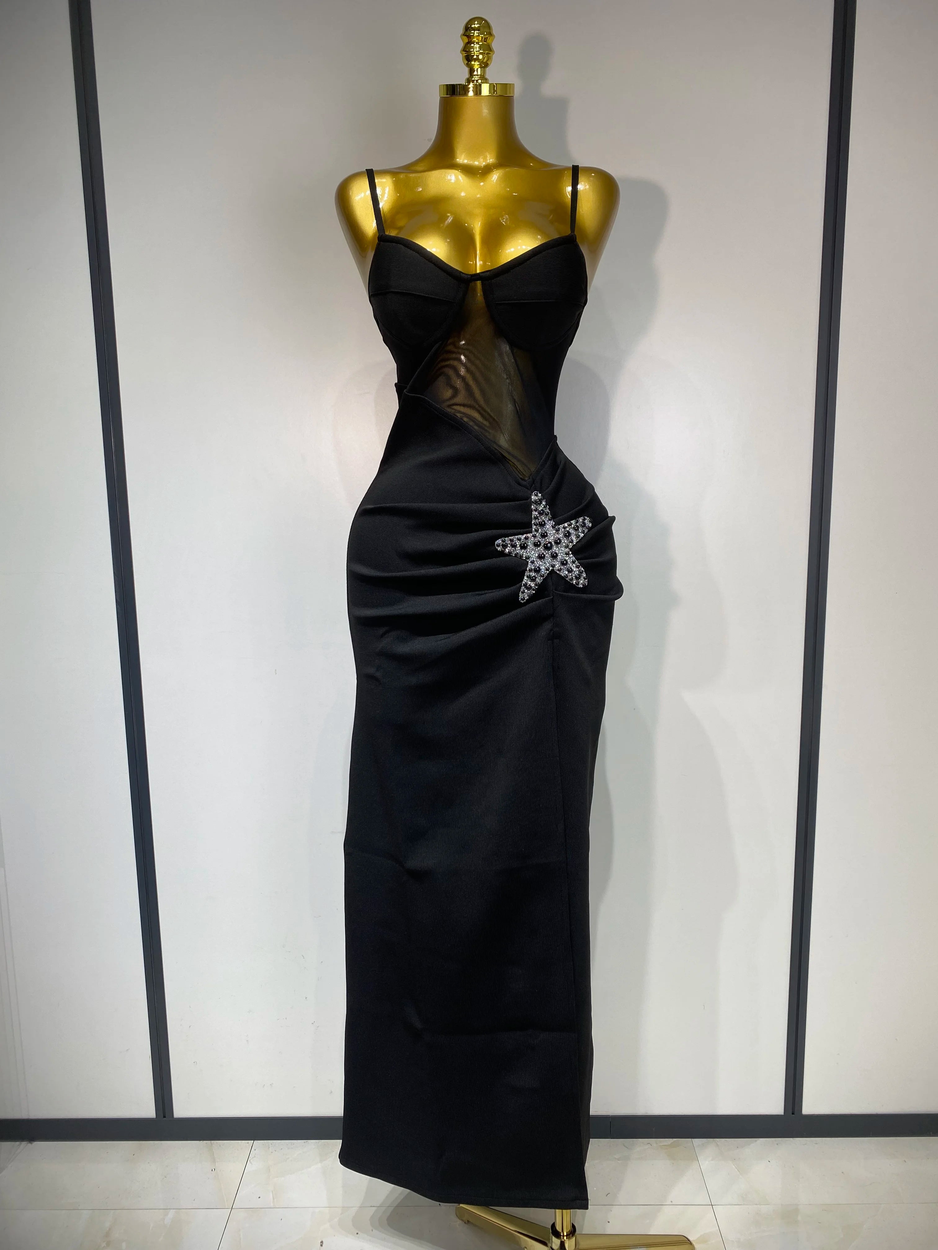 Sexy Long Dress Starfish Decoration Bandage Dress Women 2025 Elegant Style Fashion Evenig Party Luxury Birthday Prom Gowns black