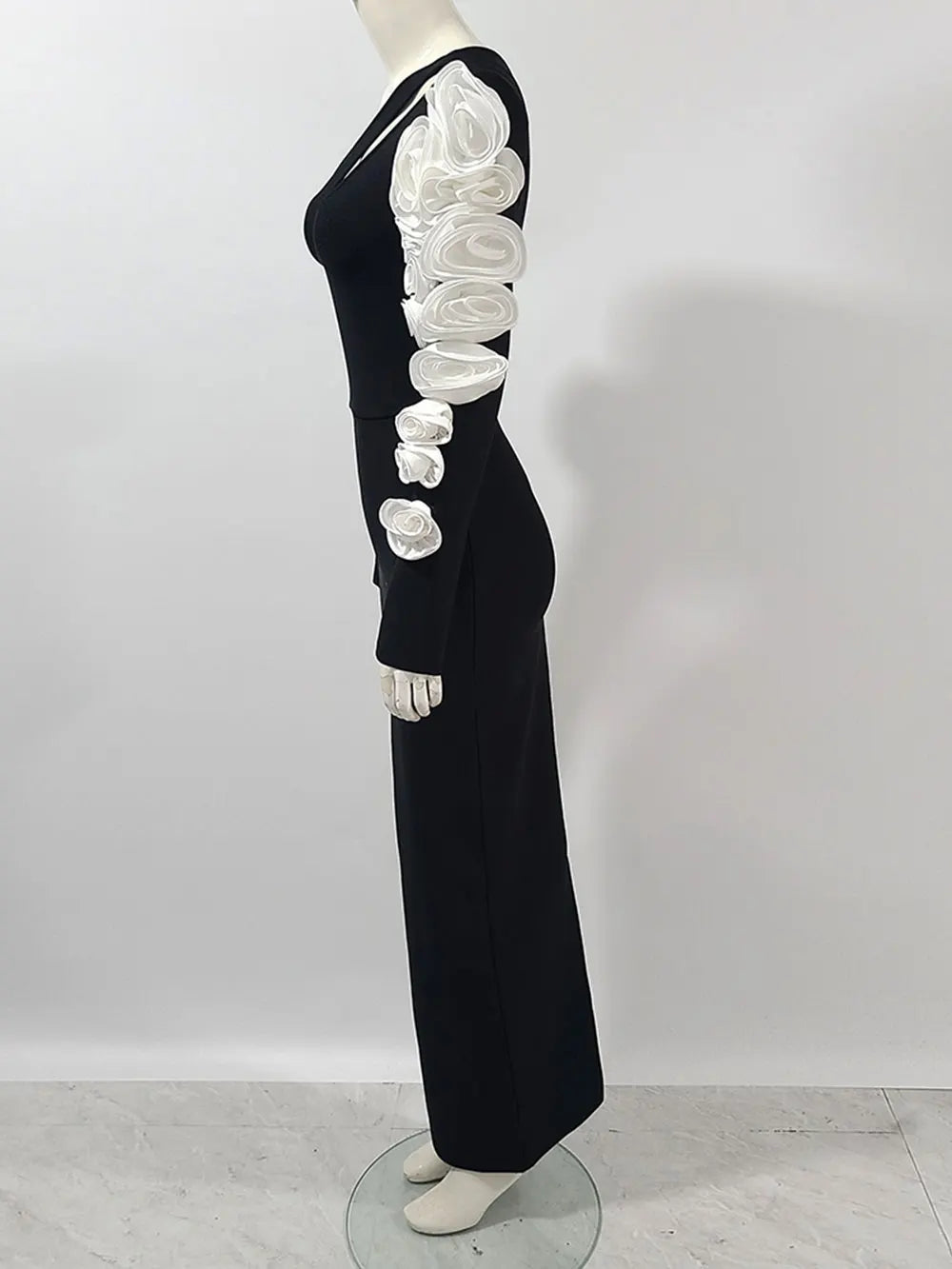 2025 Sexy Women's 3D Flower Decorative Bandage Dress with Diagonal Collar Long Sleeve Bodycon Split Length Dress Party Vestidos