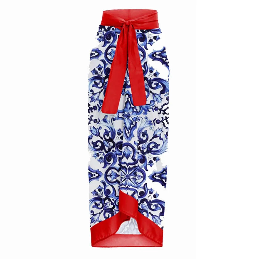 Printed Trend One Piece Swimsuit Luxury Tankini Set Women's Beachwear Push-ups Suspender Summer red cover