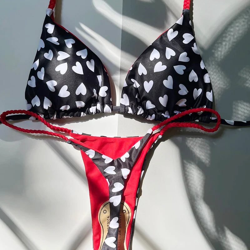 QINJOYER Women Swimwear Bikini Set Thong Swim Suit Women Bathing Suits Bikini Biquini Brazilian Swimwear black