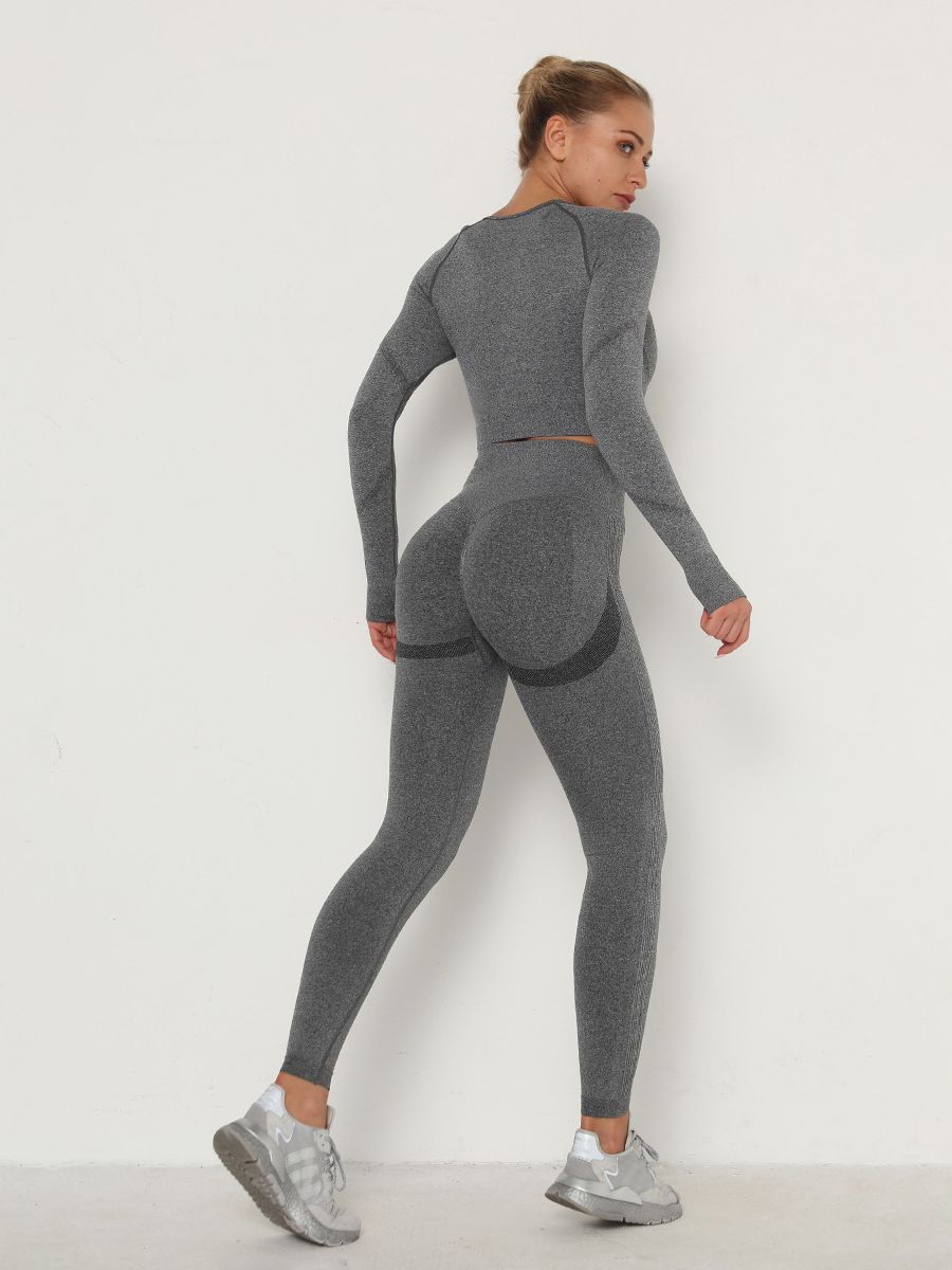 女性のセットスキニートラックスーツ通気性のブラジャー長袖トップシームレスな衣装ハイウエストプッシュアップレギンスジム服スポーツスーツ