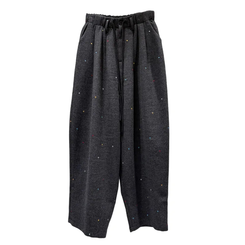 Winter Fashion Colorful Embroidered Loose Elastic Waist Harem Pants For Women Casual Pant Female 11A07644