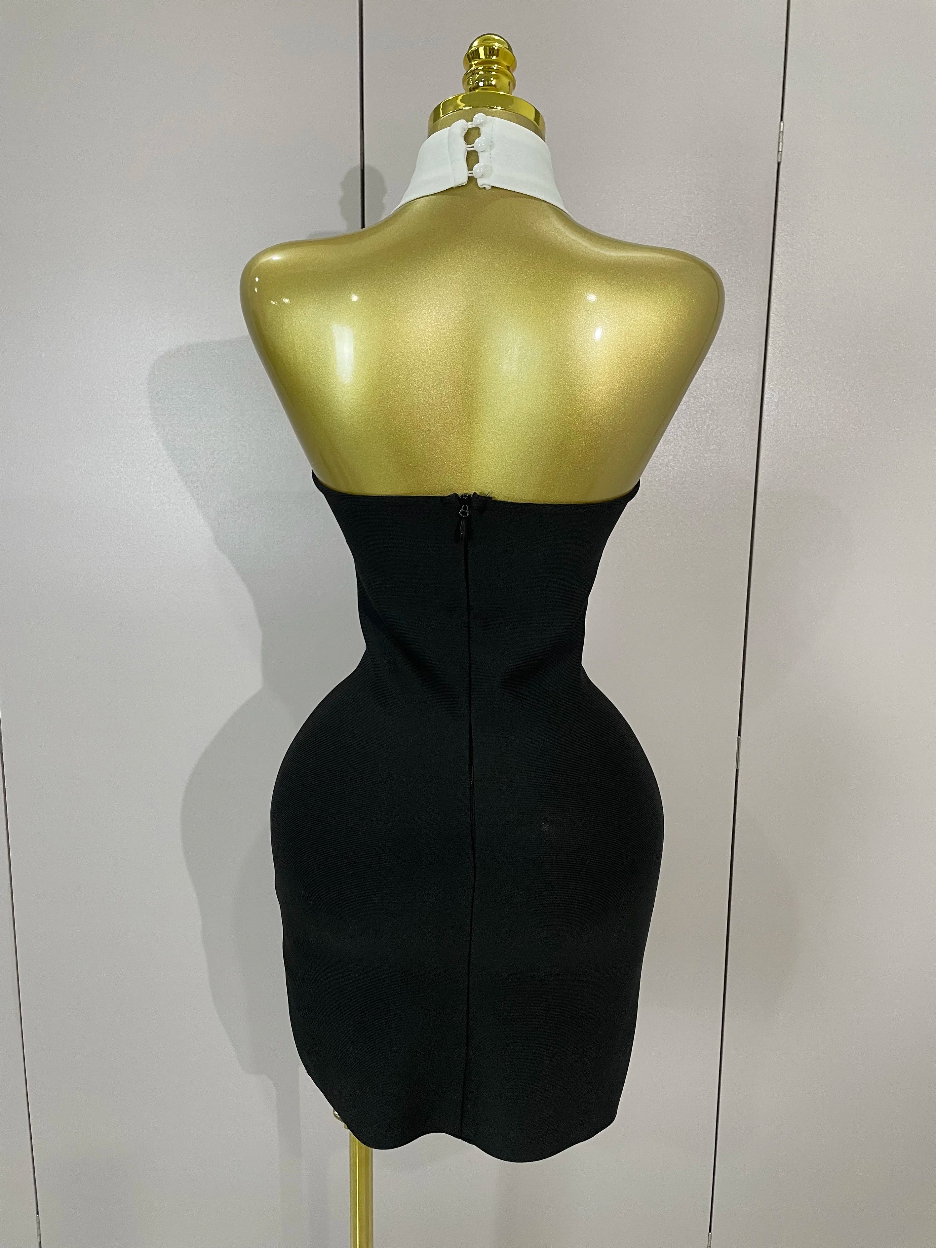 Sexy Backless White Shirt Collar Black Mini Bodycon Bandage Dress 2025 Women Elegant Evening Club Party Luxury Birthday Dresses