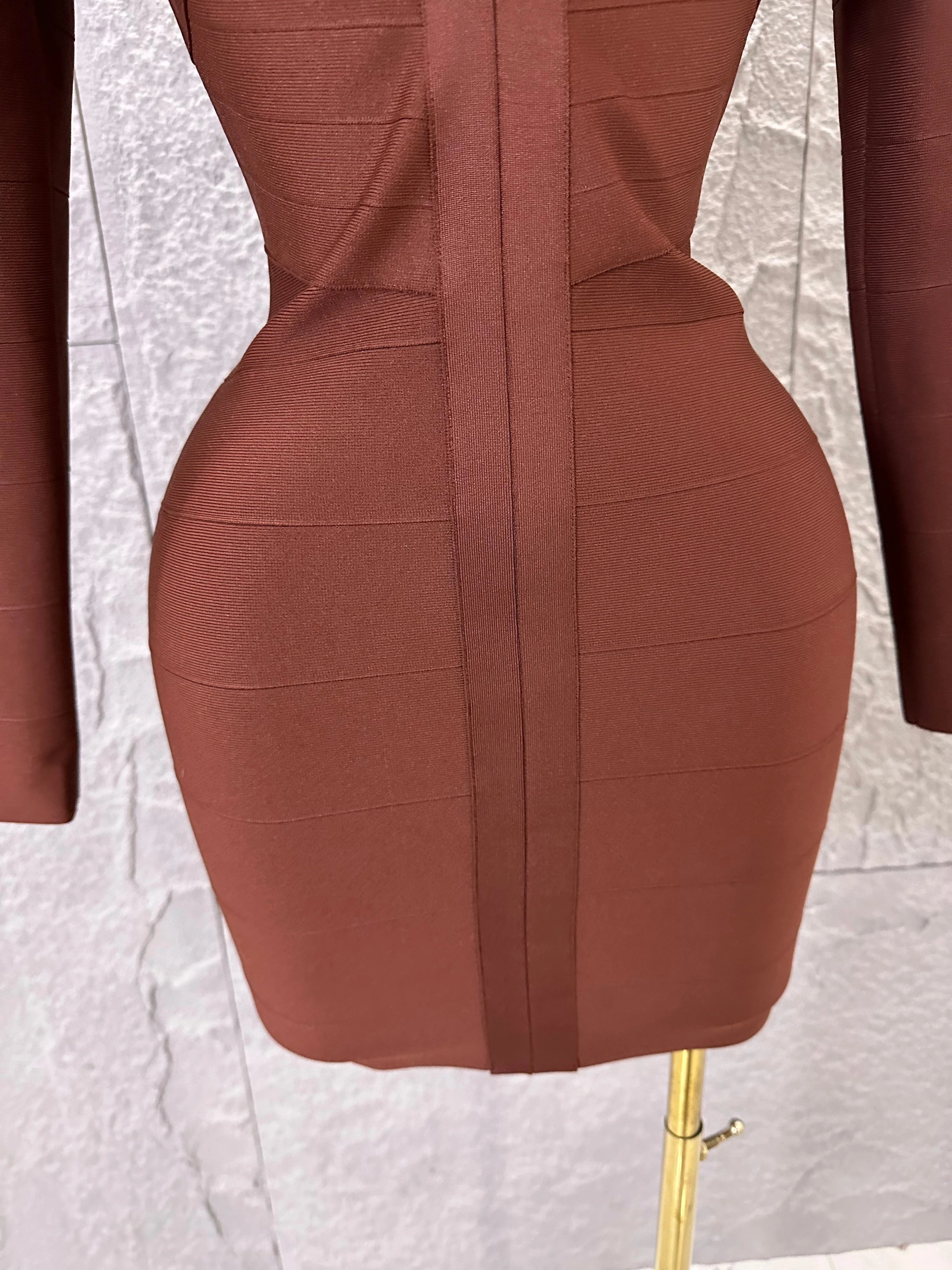 Women Elegant Brown Long Sleeve Mini Dress Women Sexy Deep V Neck Bandage Nightclub Evening Party Cocktail Party Dress