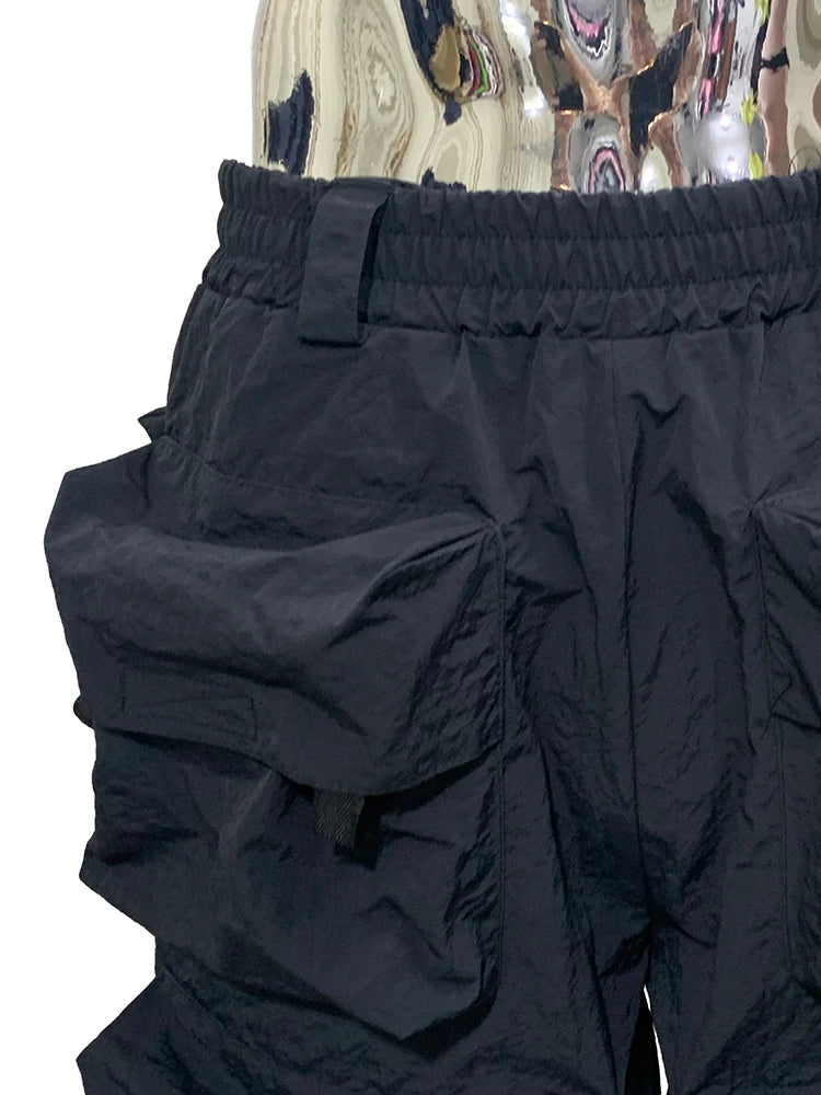 Lautaro Summer Autumn Thin Waterproof Black Nylon Cargo Shorts for Men with Many Pockets Luxury Designer Emo Techwear Clothes