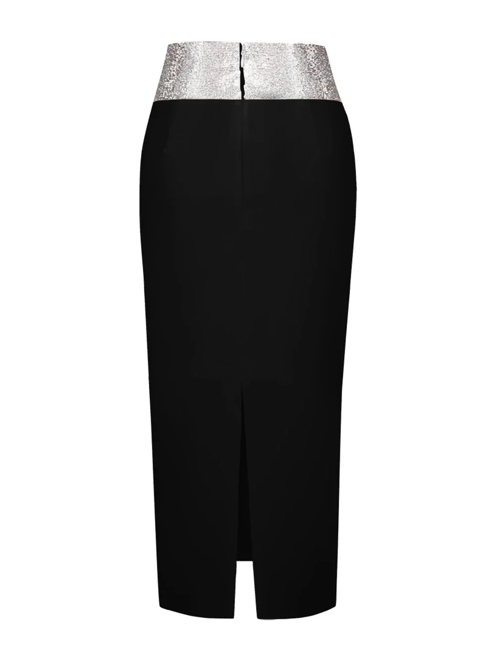 Women Crystal Diamonds White Black Bodycon Midi Bandage Skirt Designer High Waist Party Club Pencil Skirt 77cm