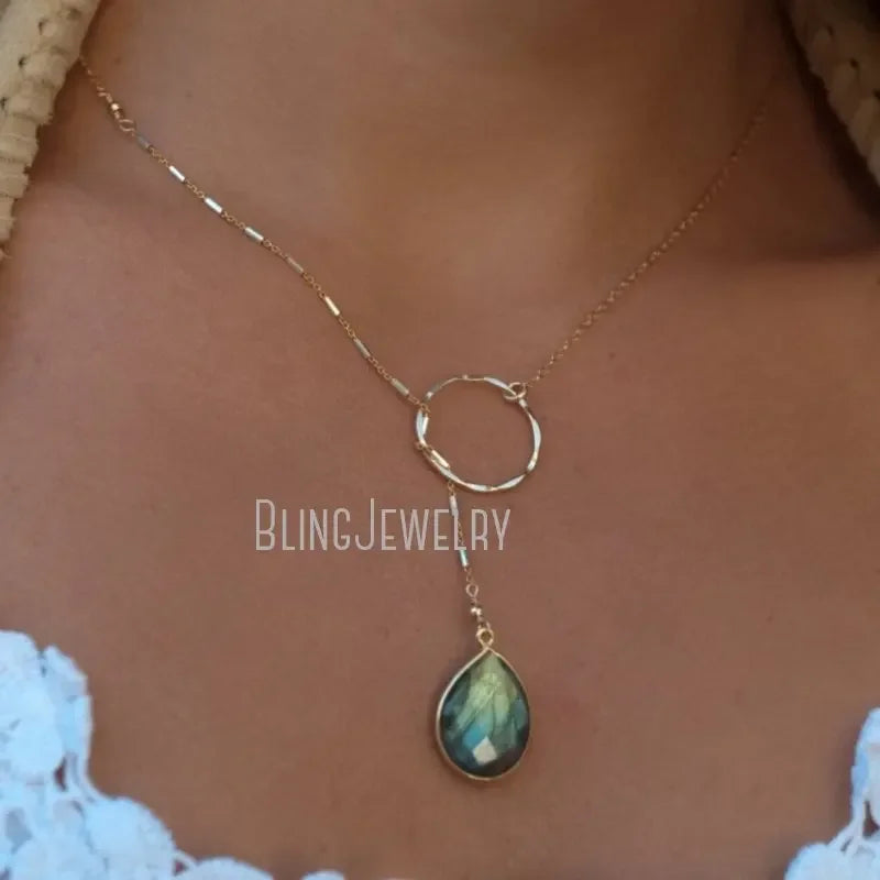 10pcs Labradorite Moonstone Amethyst Tear Drop Lariat Necklace Women Stone Chain Choker Statement Bridesmaid Jewelry Collares LN45027-10pcs