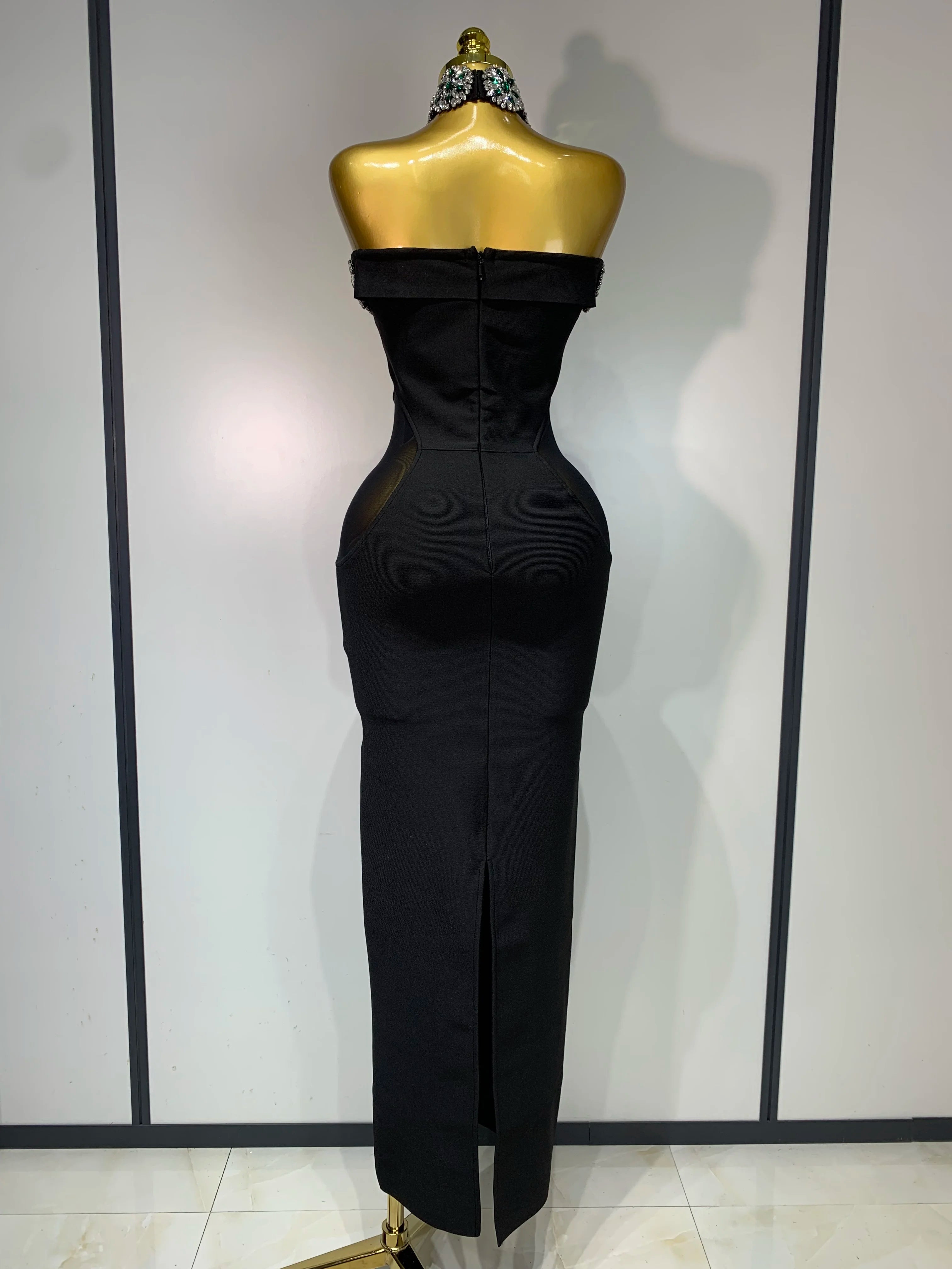 Women Celebrity Sexy Diamonds Crystal Off Shoulder Maxi Long Bodycon Bandage Dress 2025 Elegant Evening Club Party Luxury Dress