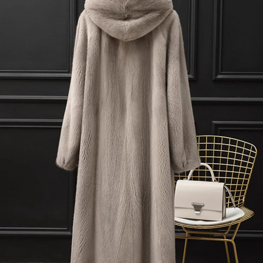 Lautaro Autumn Winter Long Luxury Elegant Thick Warm Fluffy Soft Faux Mink Fur Coat Women with Hood Black Furry Overcoat 2025