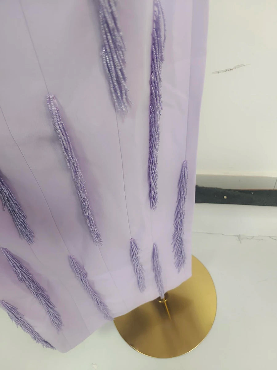 Purple Slimming Spliced Bead Elegant Dresses for Women Strapless Sleeveless Temperament Dress Female Clothing New