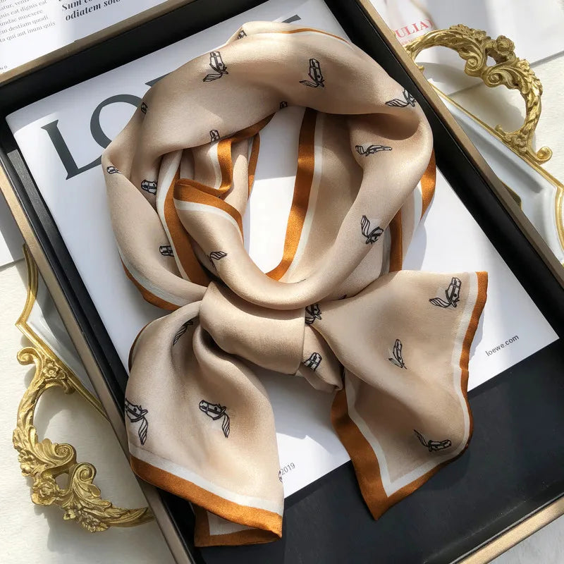 100% Natural Silk Scarf Women Printed Real Silk Long Ribbon Decoration Neckerchief Ladies Bandana Hair Scarf Femme Headscarf Silk Ribbon Scarf 5 150X16CM