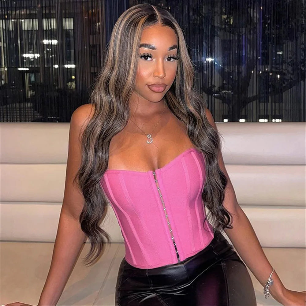 2023 New Summer Women Sexy Strapless Bodycon Short Bandage Tops Laced Up Club Night Party Wear High Quality