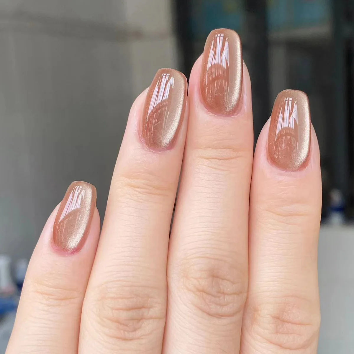 24pcs/set cat eyes fake nails for women girls red brown green blue grey sparkling short tips faux ongles press on false nail JP3091