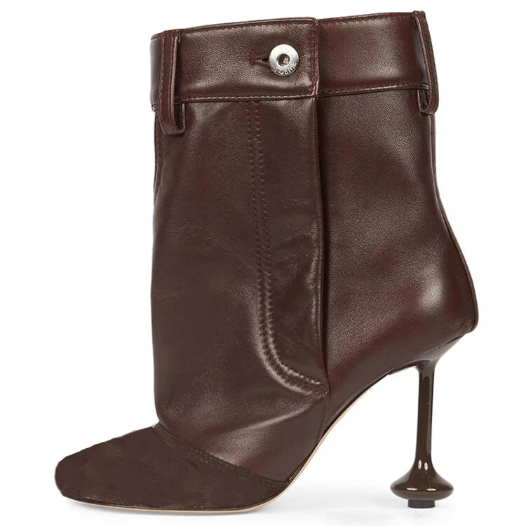 Water Diamond Women's Short Boots Autumn Winter Button Decorative Round Head Shaped Heel Size 34-43 Chelsea Ankle Boots XJK8658brown