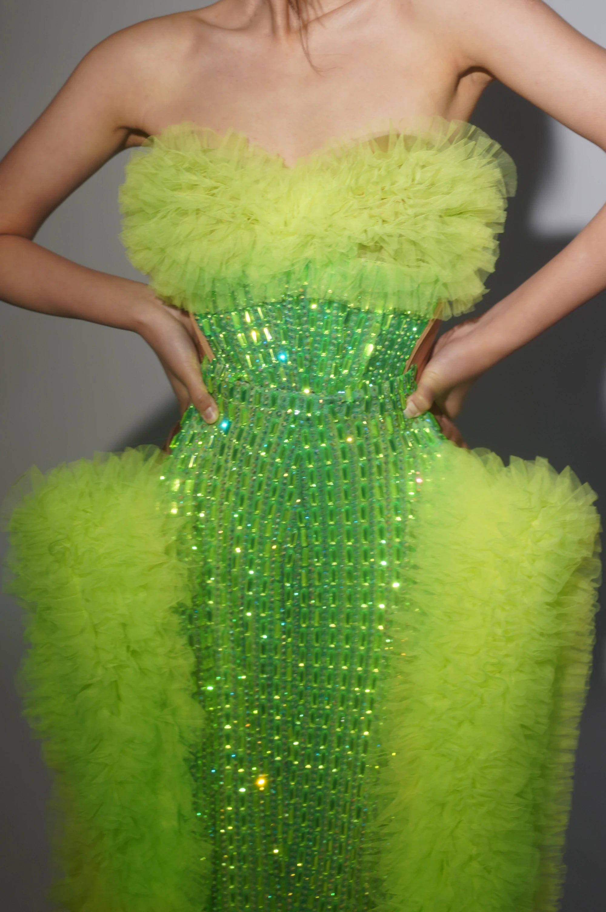 Women Sexy Strapless 2 Pieces Ruffles Bodycon Long Dress Bar Singer Celebrate Performance Costume Stage Wear