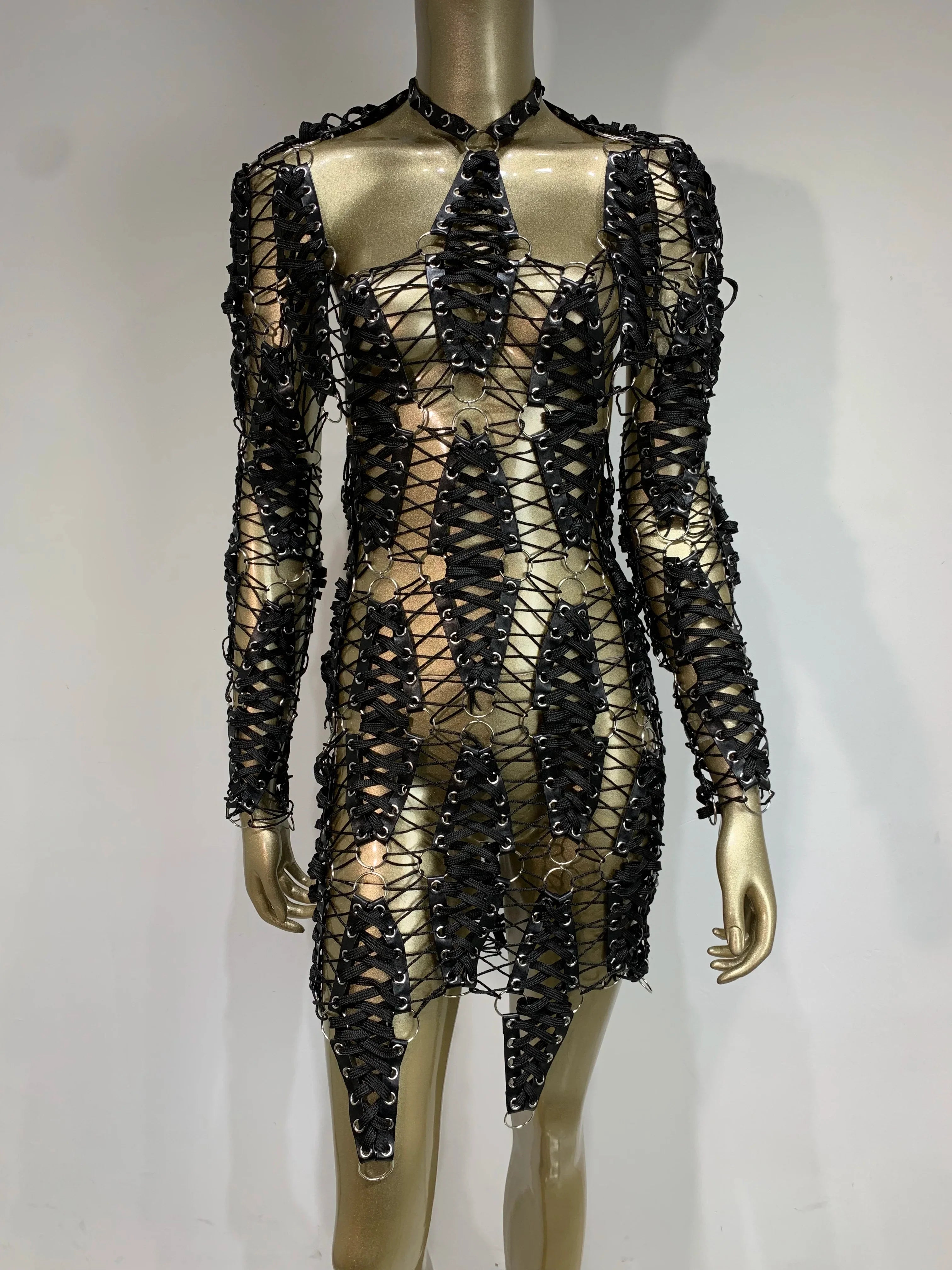 Sexy Long Sleeve Hollow Out Black Mini Laced Backless Women Celebrity Dress Elegant Party Evening Club Vestido