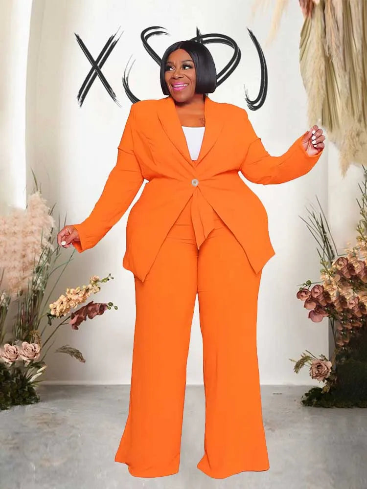 2 Piece Sets Women Outfit Winter Long Sleeve Sexy Pant Suits with Blazers Ladies Chic and Elegant Blazer Set Female Plus Size