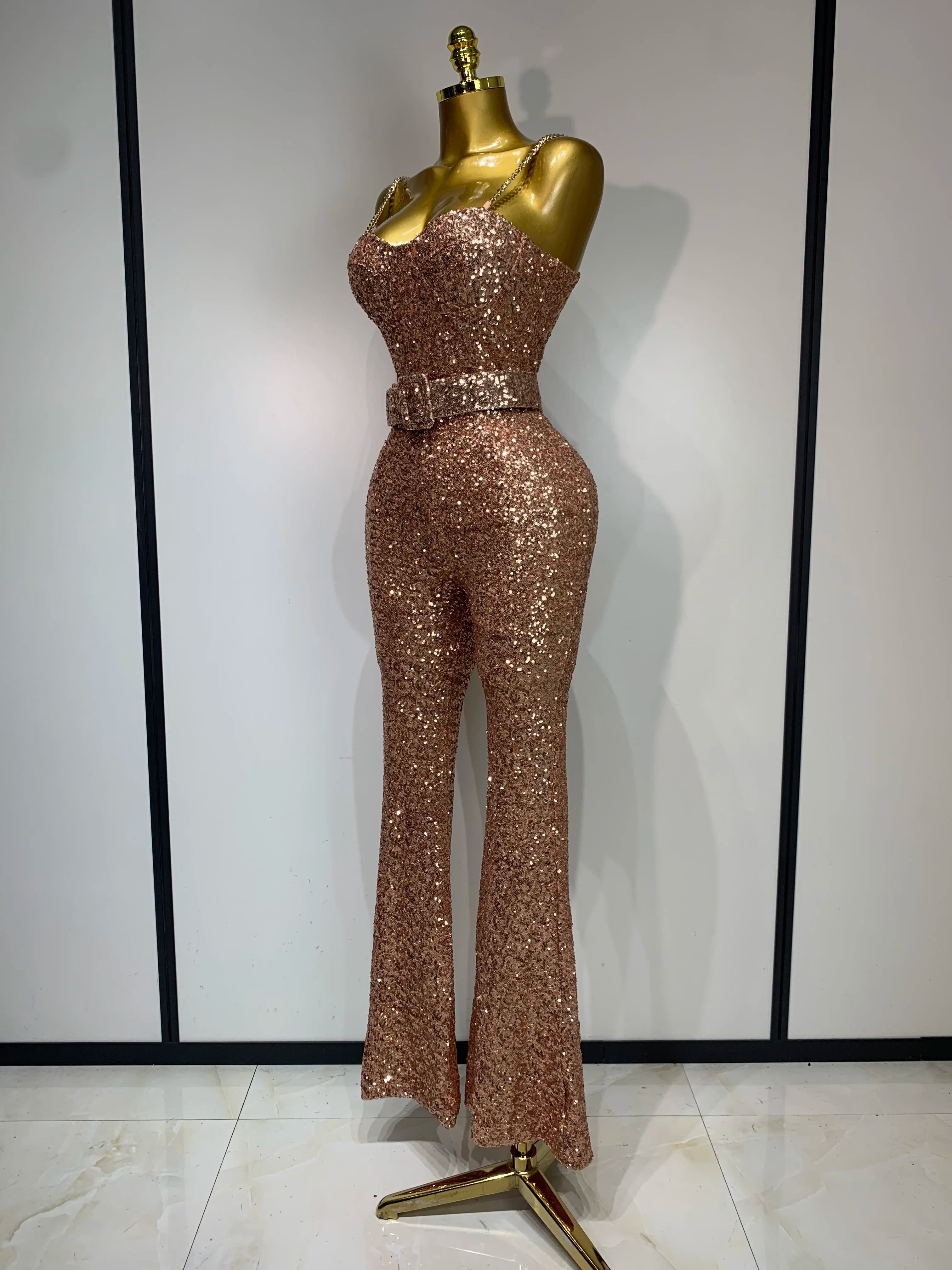 Women Sexy Backless Sleeveless Sequin Bodycon Jumpsuit Celebrity Elegant Evening Party Luxury Birthday Nightclub Outfit