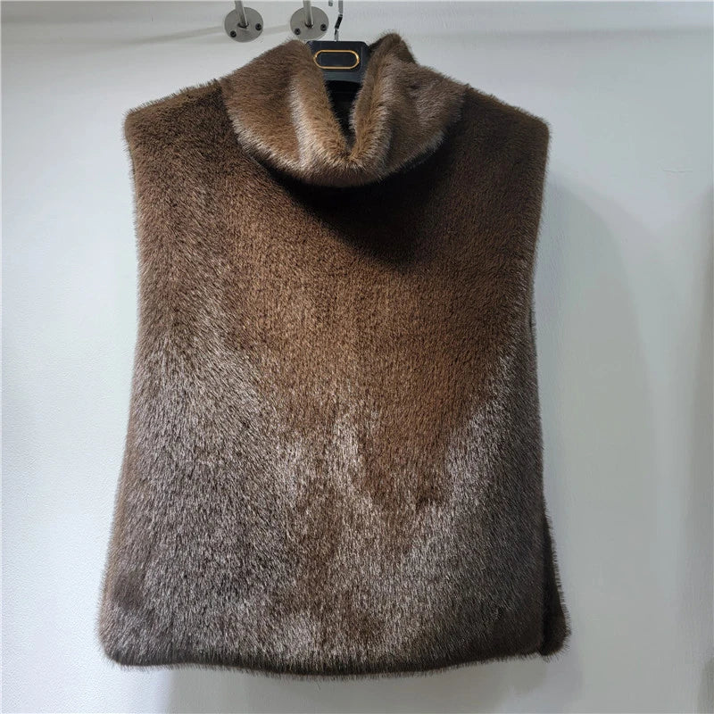 Autumn Winter New High Quality Soft Fur Vest For Women Imitation Mink Fur Sleeveless Fur Tank Top Female 11A07795 Dark Brown One Size