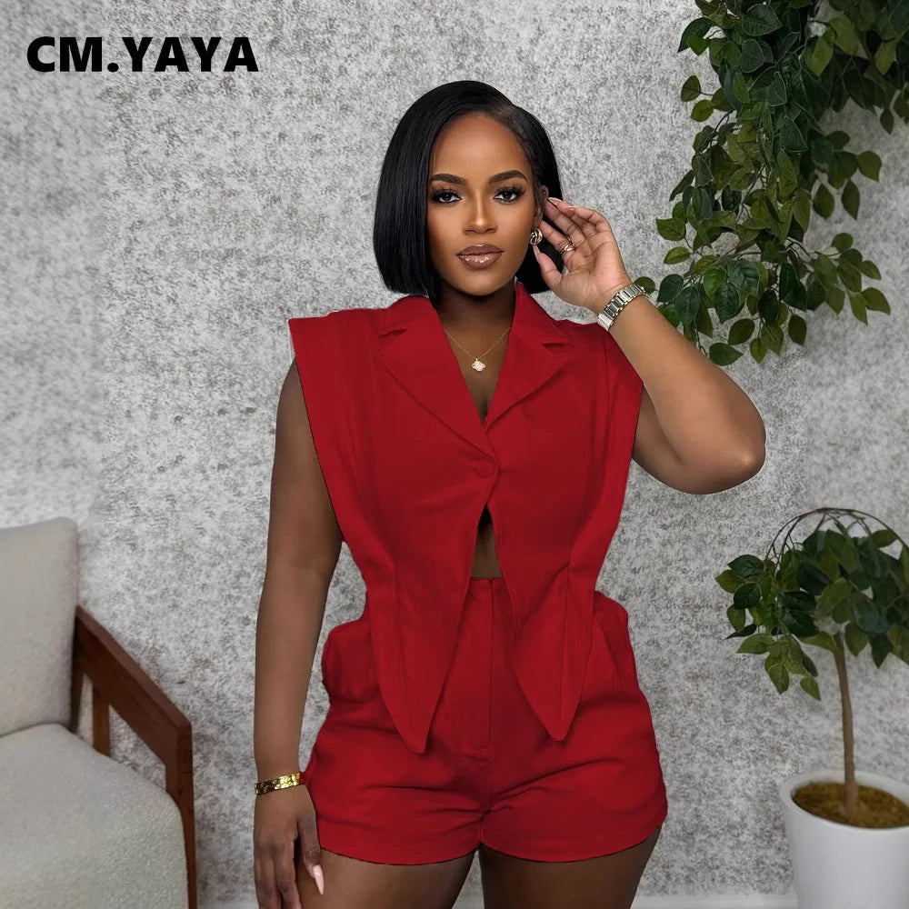 CM.YAYA Women Sleeveless High Waist Hollow Out Short Playsuits Jumpsuit Streetwear Irregular 2025 One Piece Suit Romper Outfits