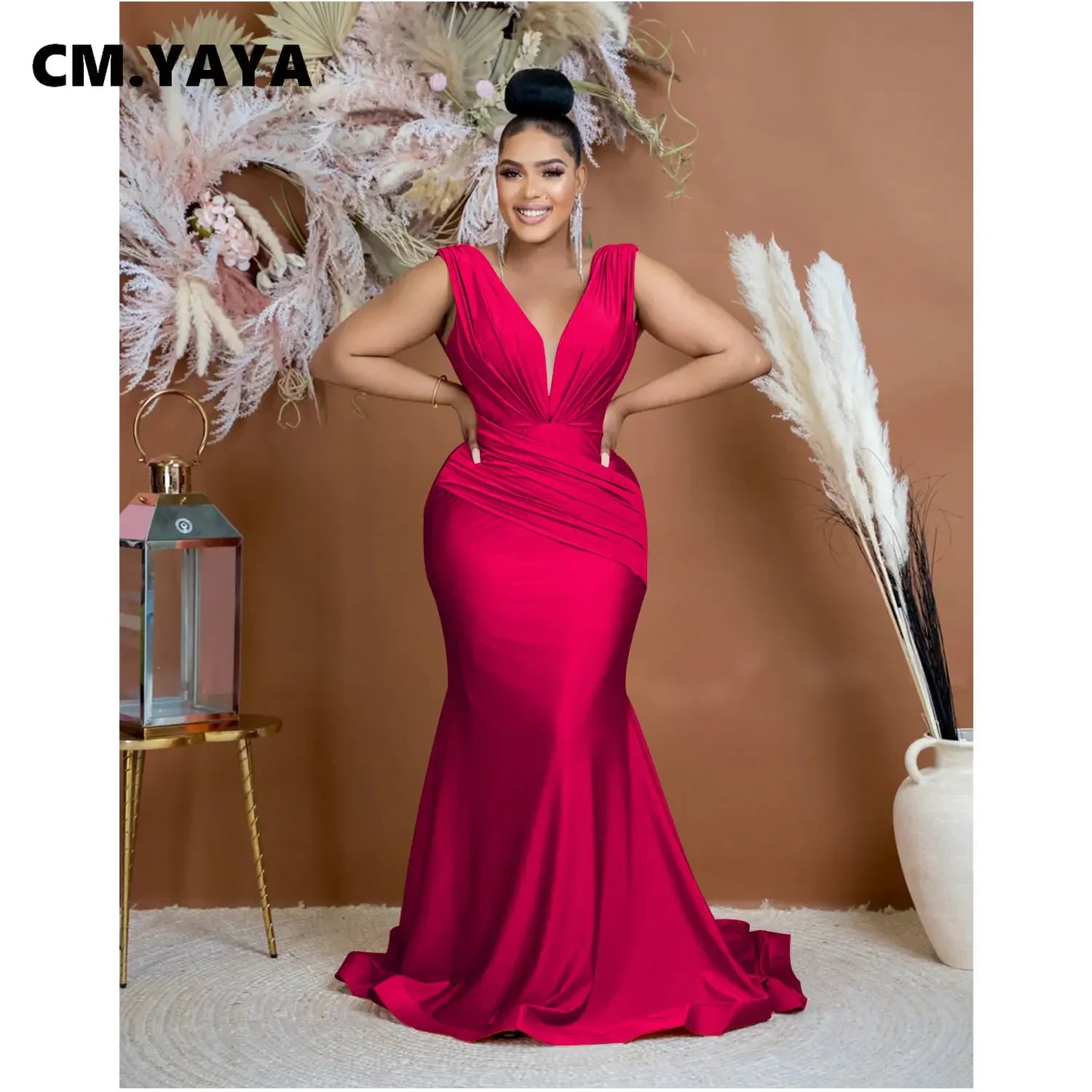 Women Draped Waist Shoulder Sleeveless Deep V-neck Maxi Long Trumpet Mermaid Dress 2023 Club Sexy Party Evening Dresses
