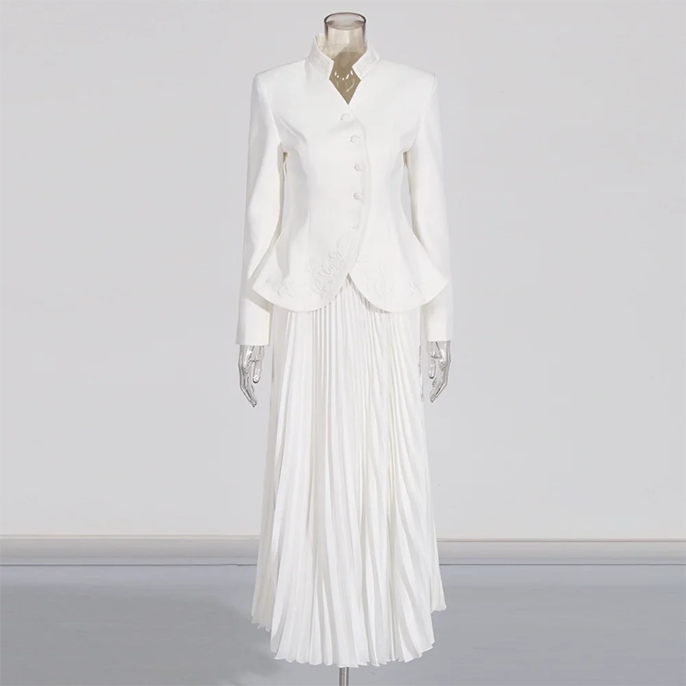 Minimalist Two Piece Sets For Women Stand Collar Long Sleeve Blazer High Waist Skirt Elegant Set Female Fashion New