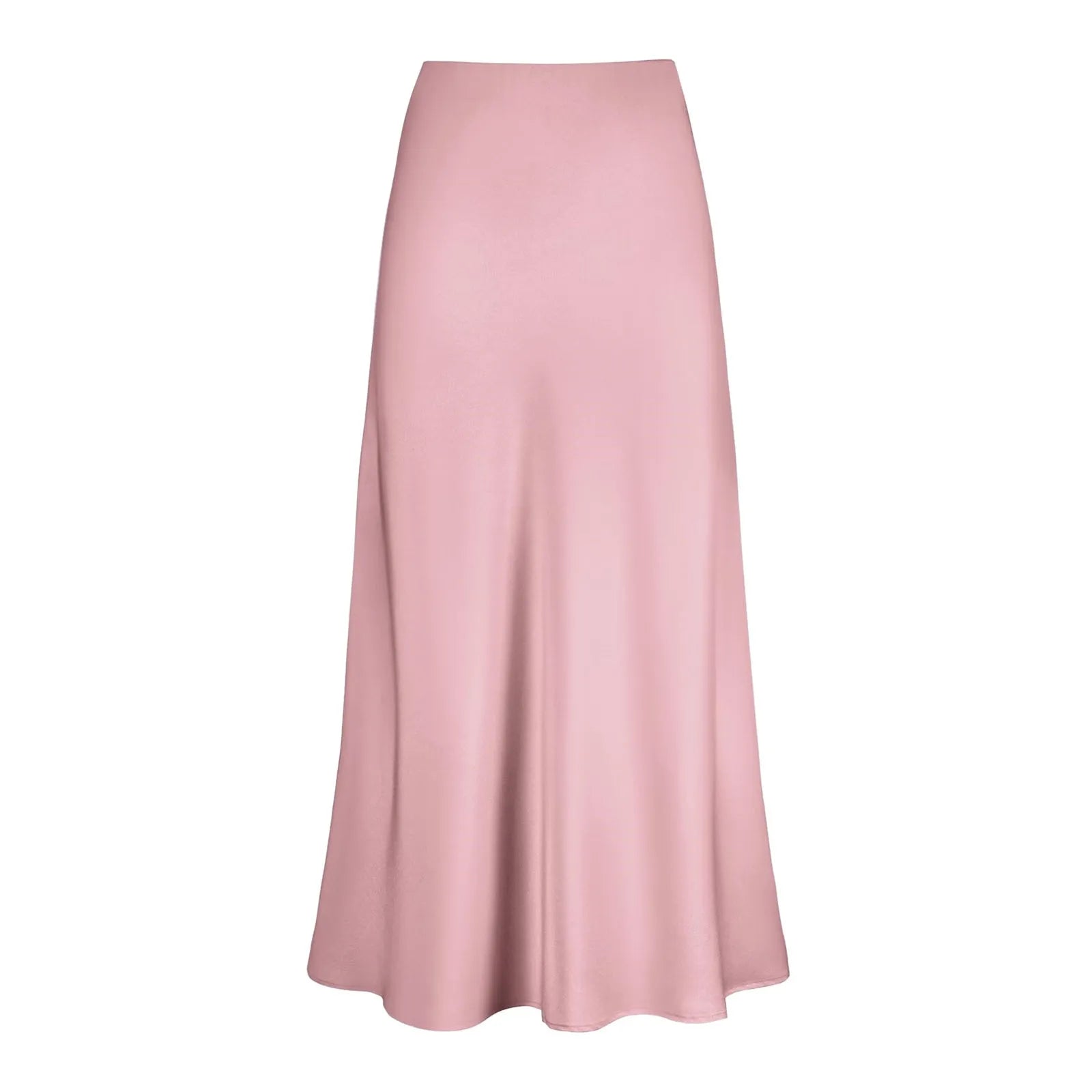 A-Line Pleated Long Skirts Summer Women Korean Skirt Streetwear Elastic Waist Solid Elegant Satin Dress платье For Ladies Pink