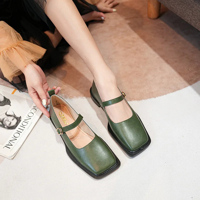 spring and autumn women's leather shoes Ladies casual shoes fashion flat loafers british style office and banquet army green