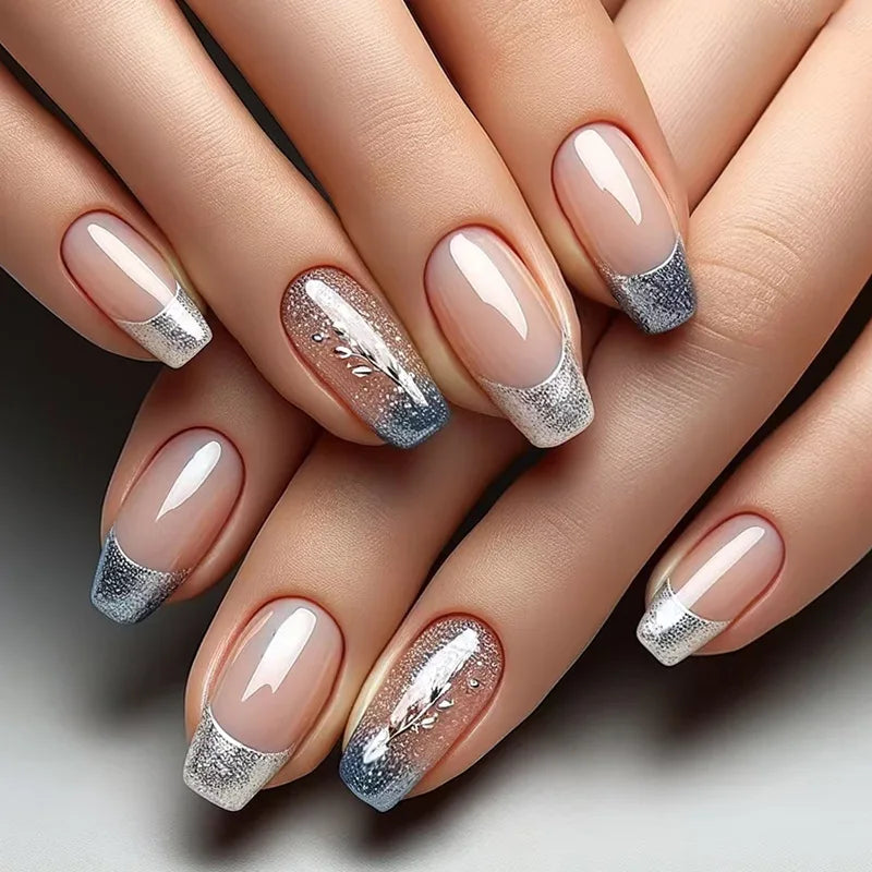 24Pcs Fashion Fake Nails Press on Long Ballet False Nails Art with Flower Design Brown Detachable Full Cover Nail Tips Manicure 1835