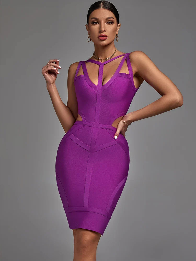 Purple Bandage Dress 2022 New Women's Bodycon Dress Elegant Sexy Strappy Evening Club Party Dress Summer Outfits PURPLE